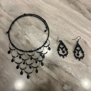 Elegant Black Chandelier Necklace and Earring Set